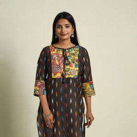Brown Srikalahasti Mosaic Fusion Cotton Straight Ikat Kurta for Women