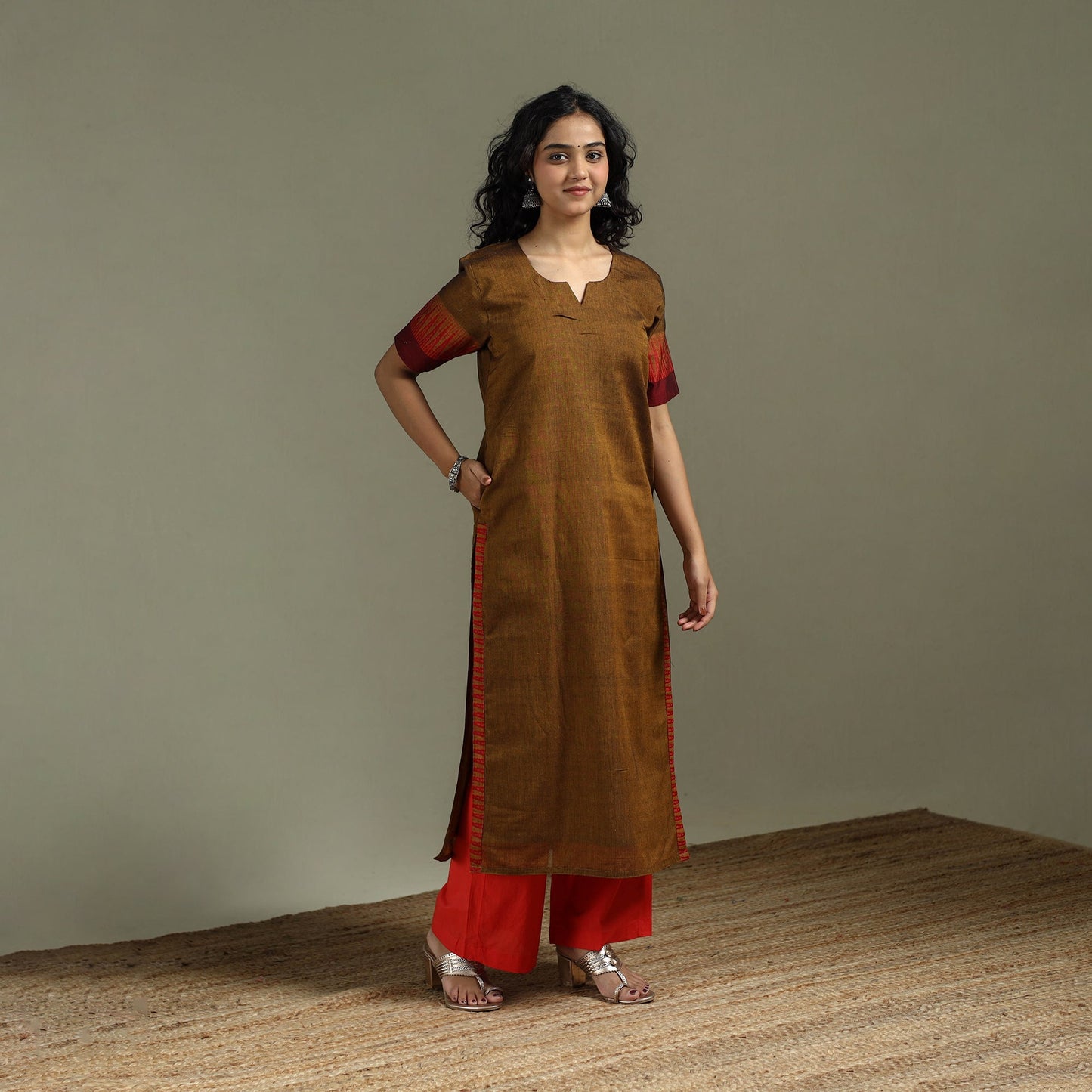 Straight cotton dharwad kurta for women 23 - handcrafted