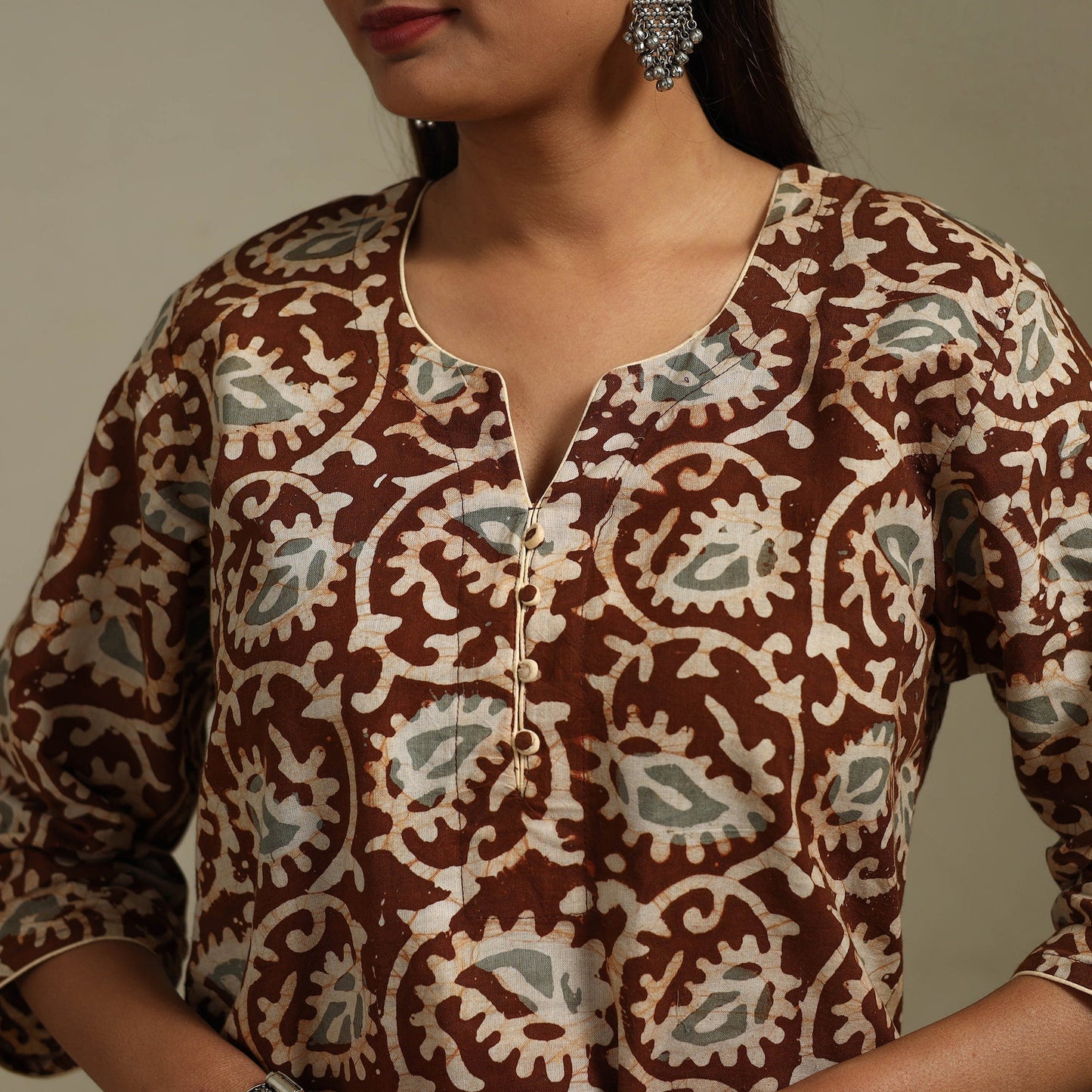 Straight cotton hand batik kurta for women 28 - handcrafted