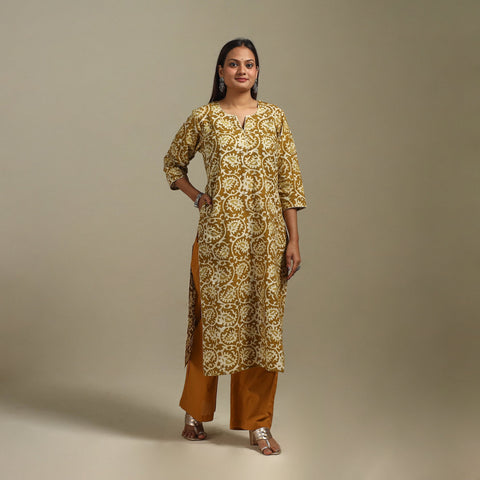 Straight cotton hand batik kurta for women 29 - handcrafted