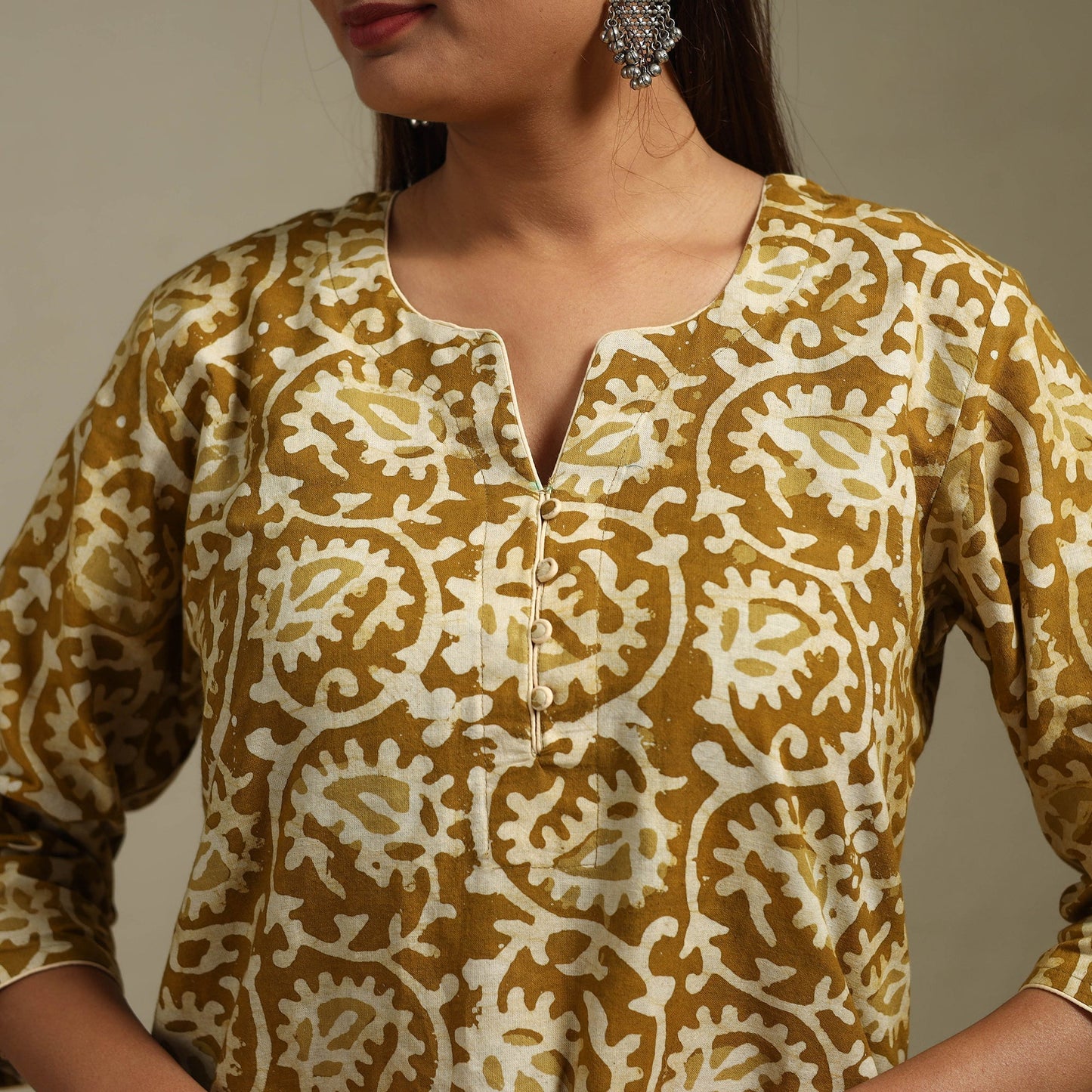 Straight cotton hand batik kurta for women 29 - handcrafted