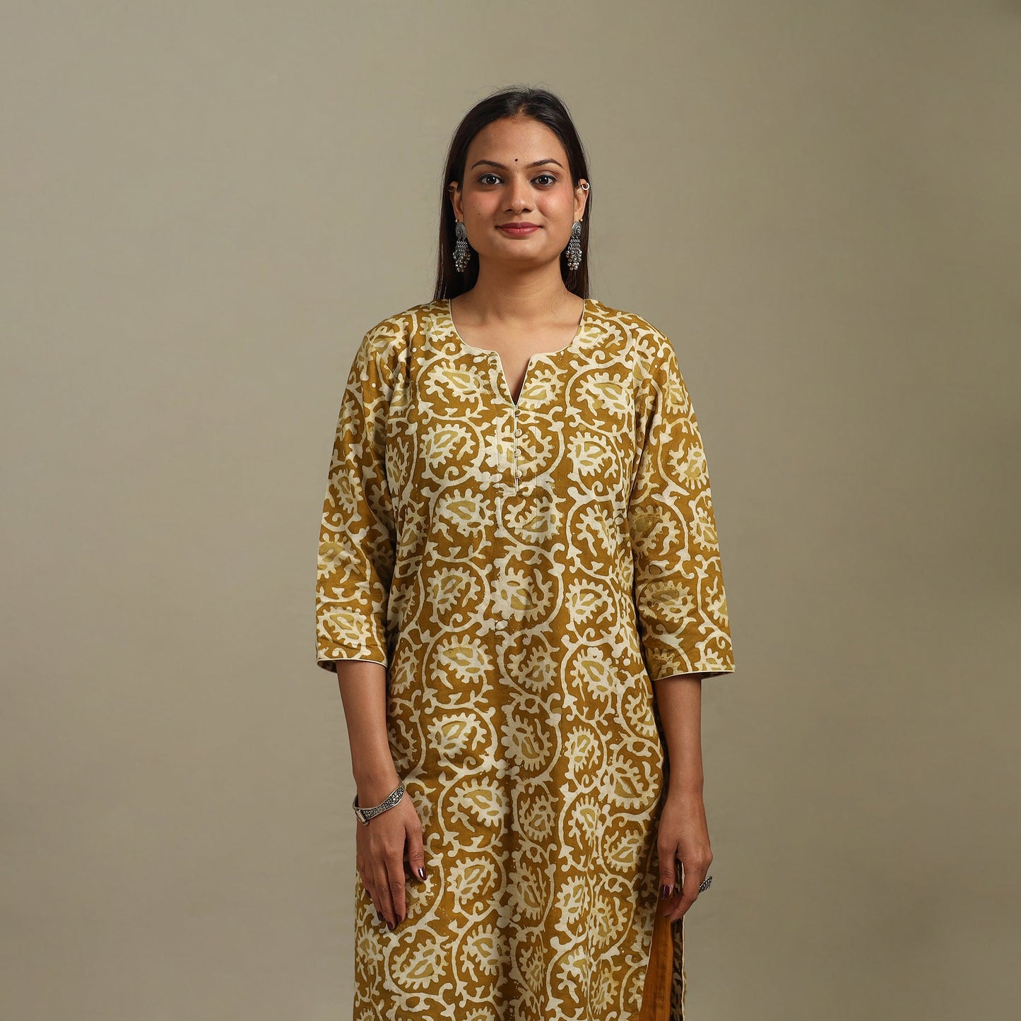 Straight cotton hand batik kurta for women 29 - handcrafted