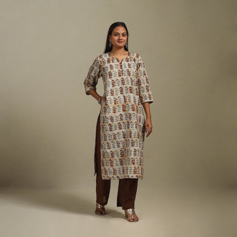 Straight cotton hand batik kurta for women 30 - handcrafted