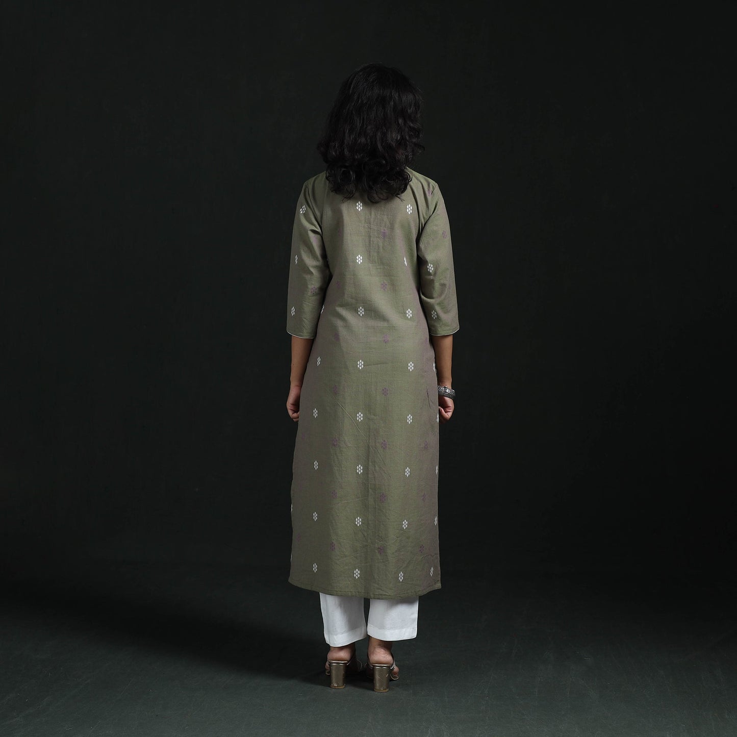 Straight cotton jacquard kurta for women 03 - handcrafted