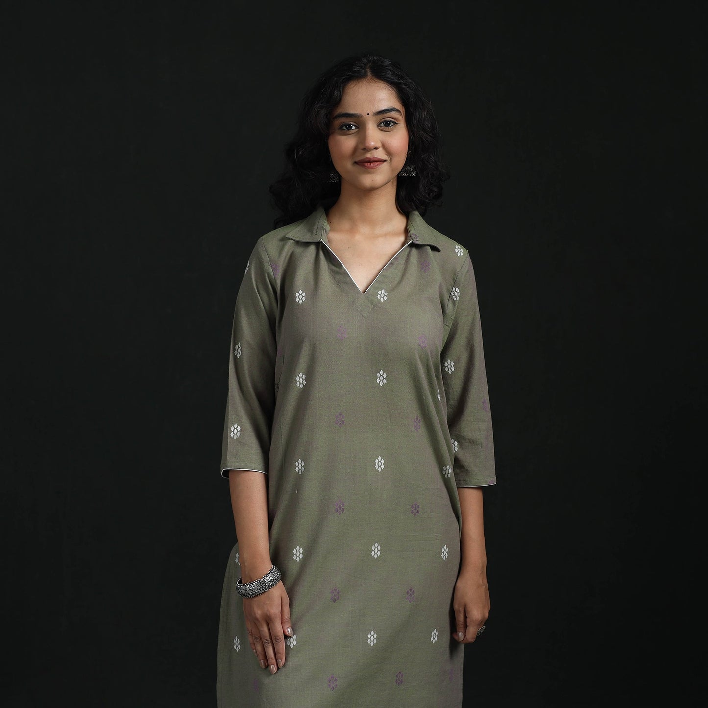 Straight cotton jacquard kurta for women 03 - handcrafted