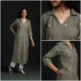 Straight cotton jacquard kurta for women 03 - handcrafted