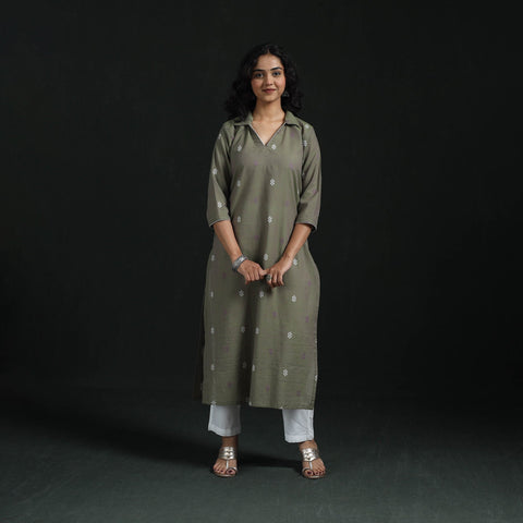 Straight cotton jacquard kurta for women 03 - handcrafted