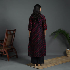 Brown Straight Handloom Chanderi Silk Tie-Dye Leheriya Kurta for Women