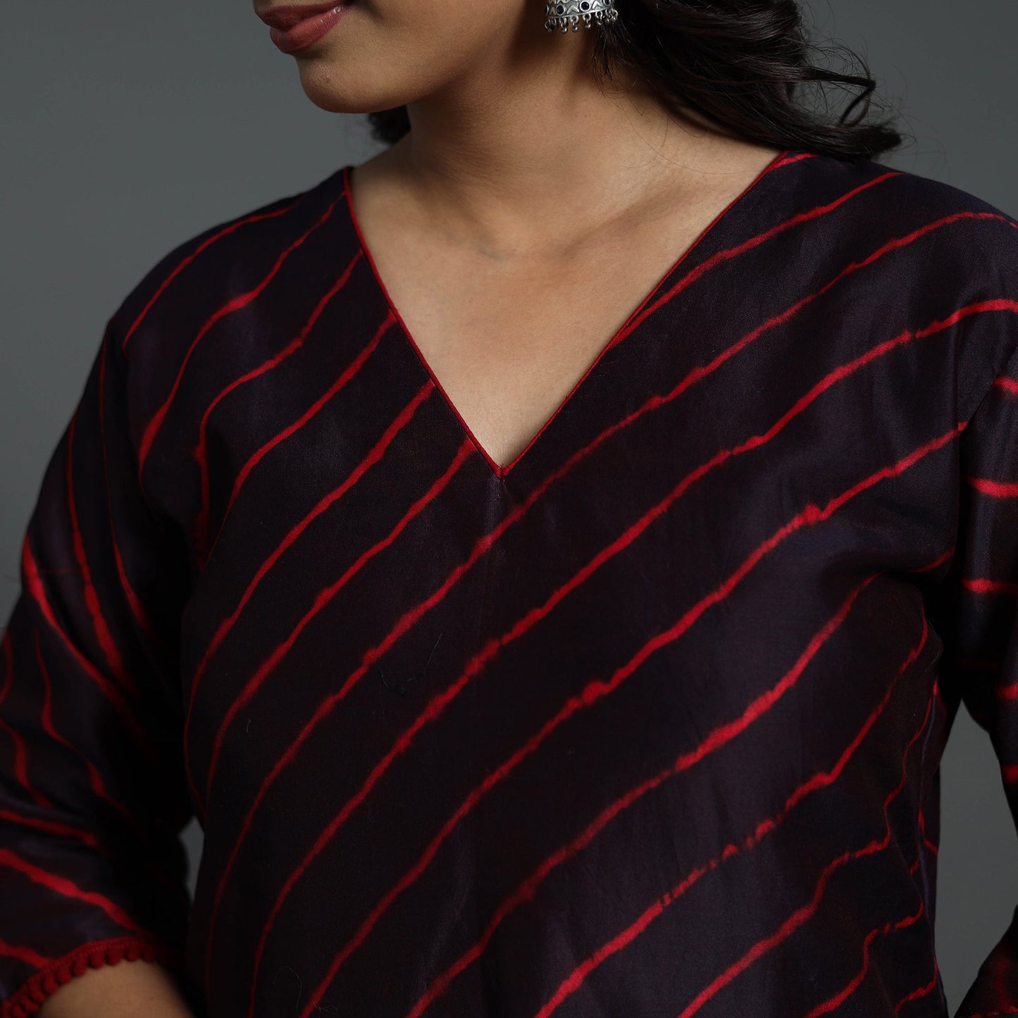 Brown Straight Handloom Chanderi Silk Tie-Dye Leheriya Kurta for Women