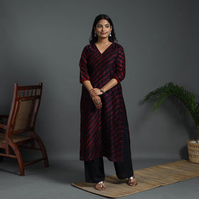 Brown Straight Handloom Chanderi Silk Tie-Dye Leheriya Kurta for Women