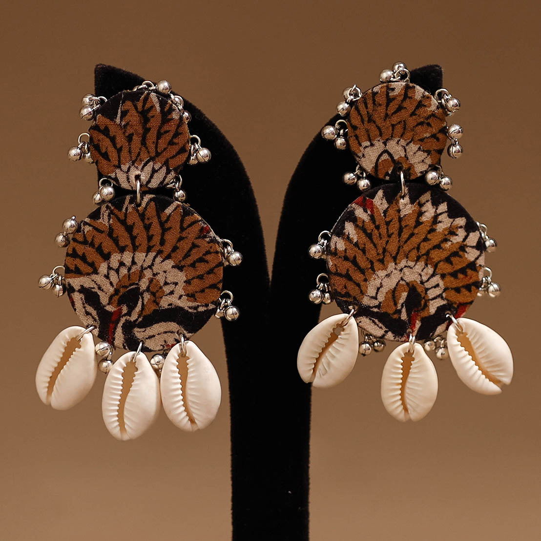 Tanvi shell & ghungroo work fabart handmade earrings