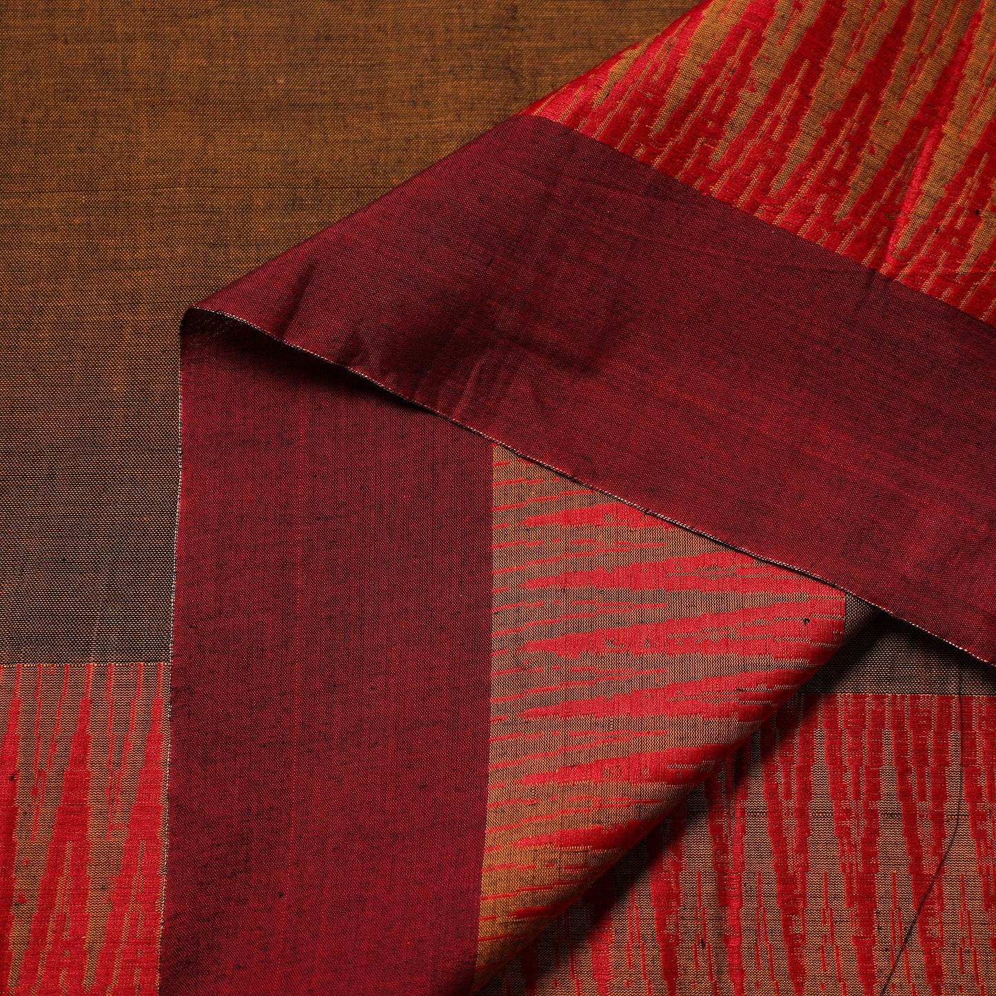 Brown - thread border dharwad cotton fabric 01 - handcrafted