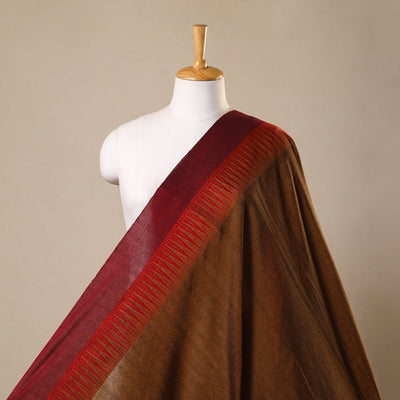 Brown - thread border dharwad cotton fabric 01 - handcrafted