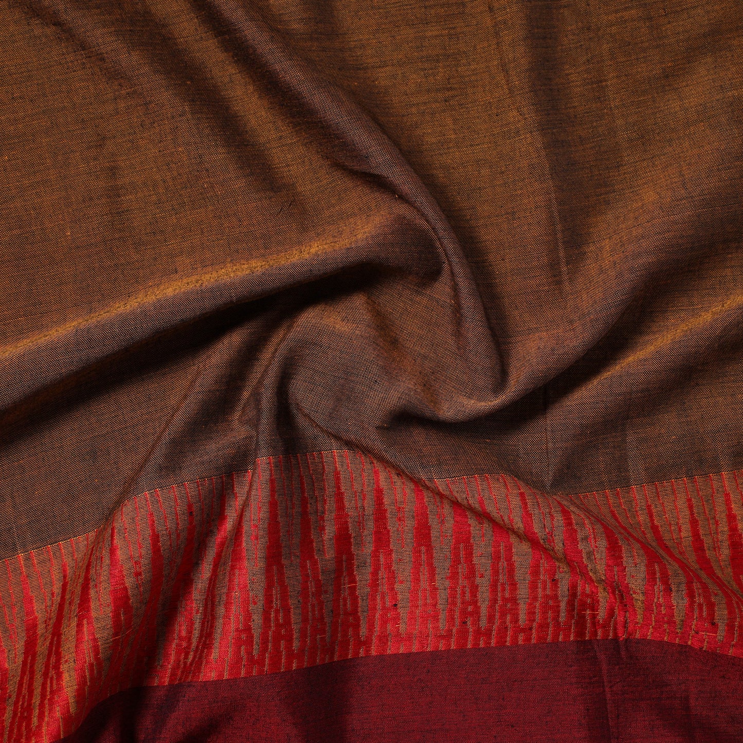 Brown - thread border dharwad cotton fabric 01 - handcrafted