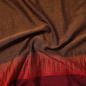 Brown - thread border dharwad cotton fabric 01 - handcrafted