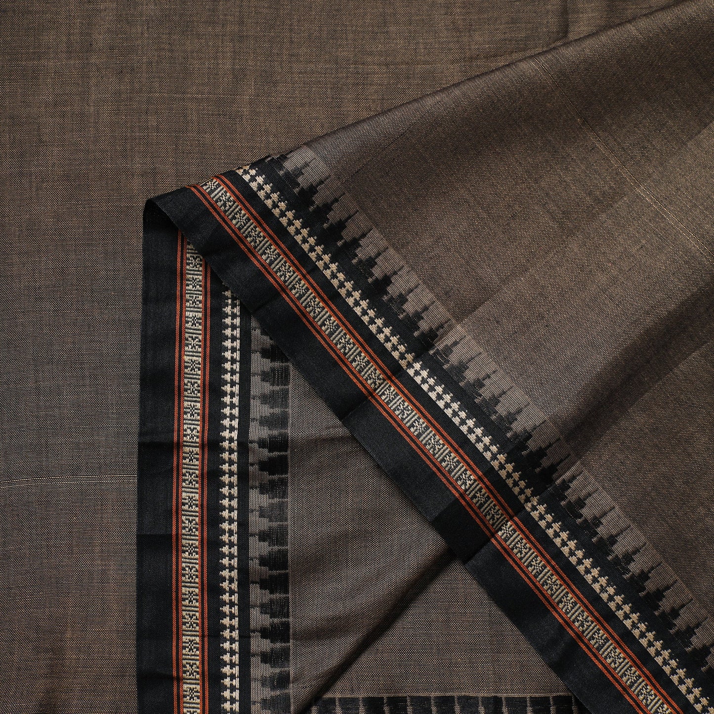 Brown Thread Border Dharwad Cotton Fabric
