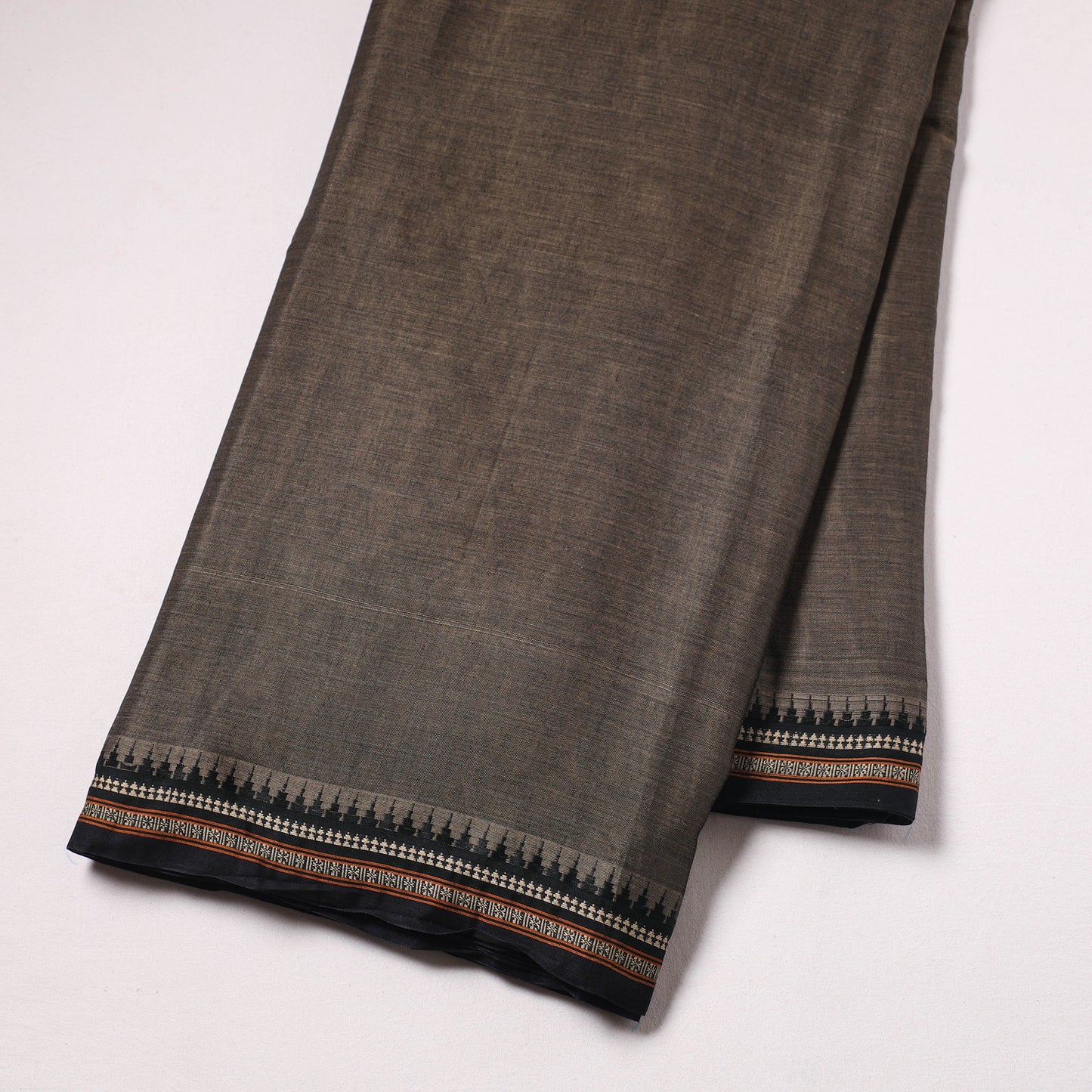 Brown Thread Border Dharwad Cotton Fabric
