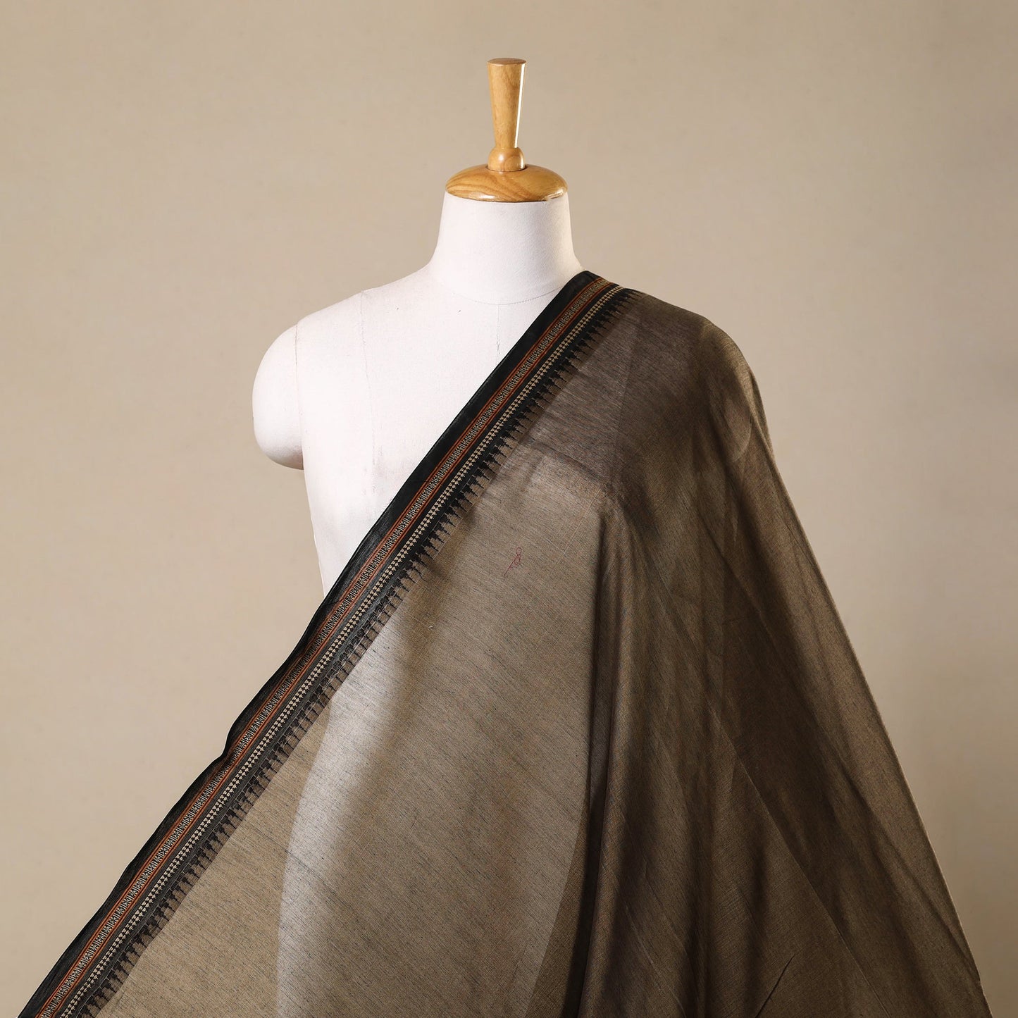 Brown Thread Border Dharwad Cotton Fabric