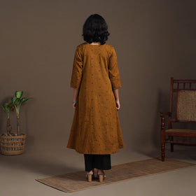 Brown - thread buti work cotton plain kurta set (set of 2)