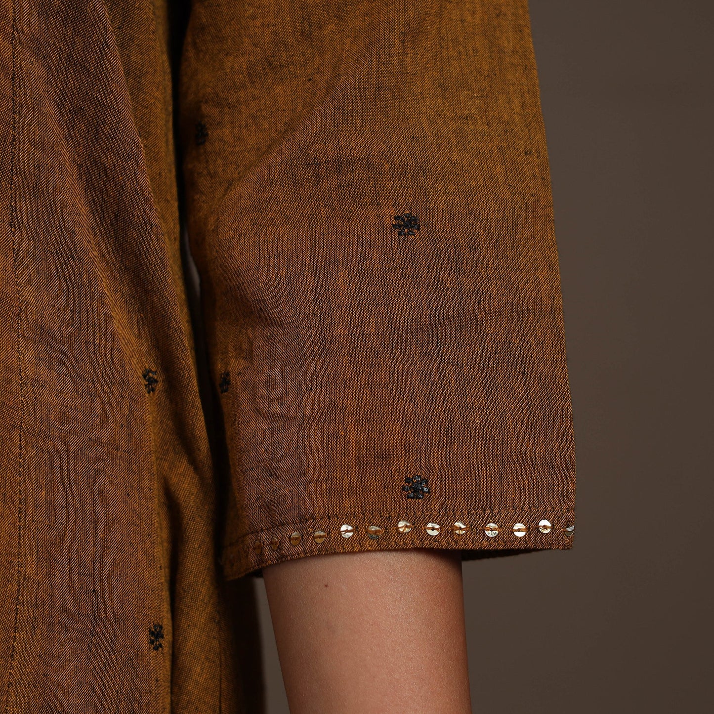 Brown - thread buti work cotton plain kurta set (set of 2)