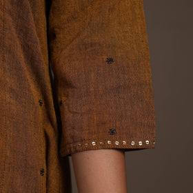 Brown - thread buti work cotton plain kurta set (set of 2)