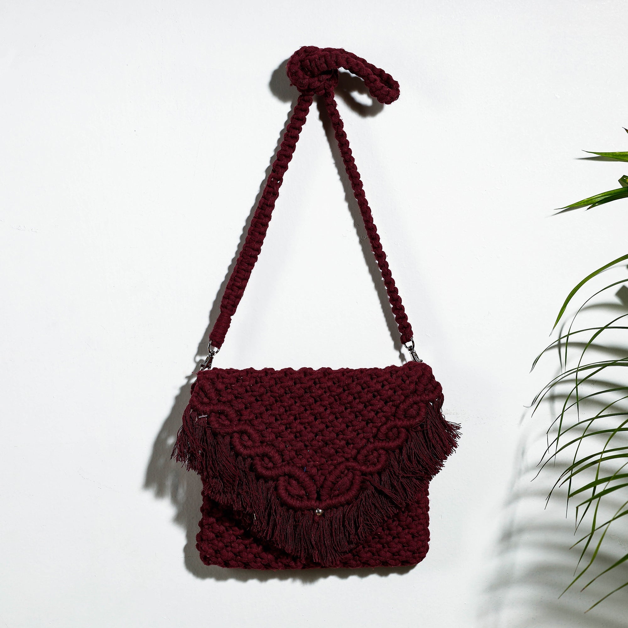 Brown Thread Work Handcrafted Macrame Sling Bag