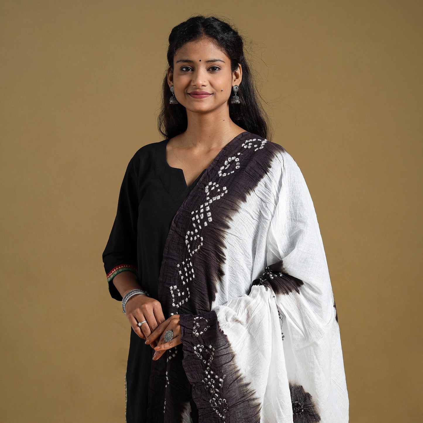 Brown Tie-Dye Cotton Kutch Bandhani Dupatta 