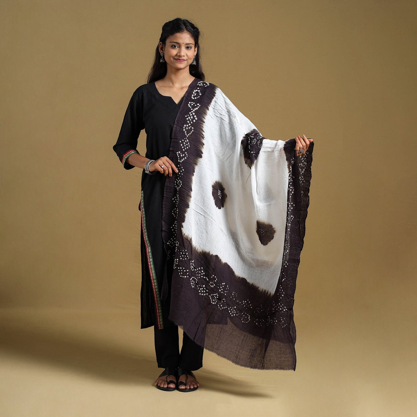 Brown Tie-Dye Cotton Kutch Bandhani Dupatta 