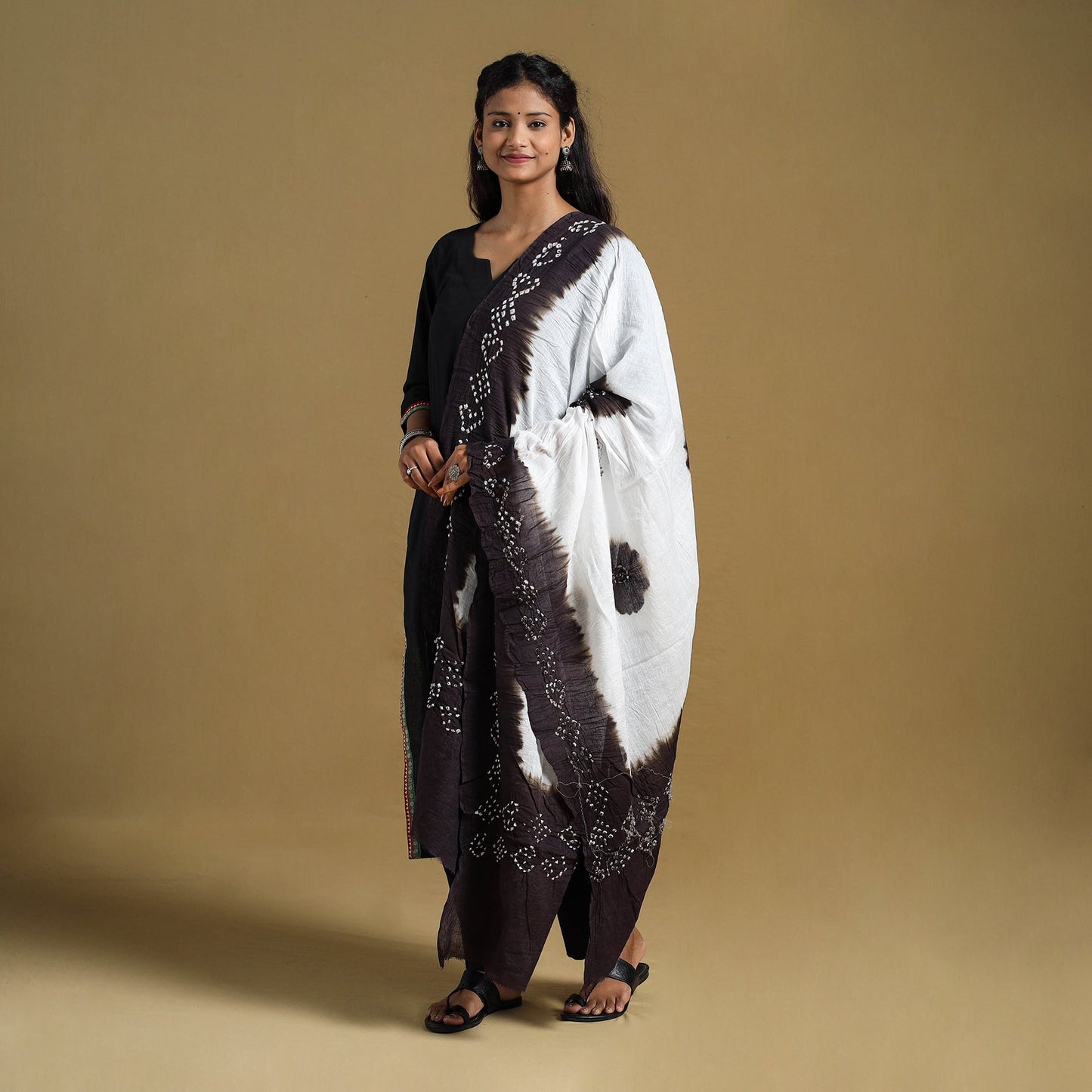 Brown Tie-Dye Cotton Kutch Bandhani Dupatta 