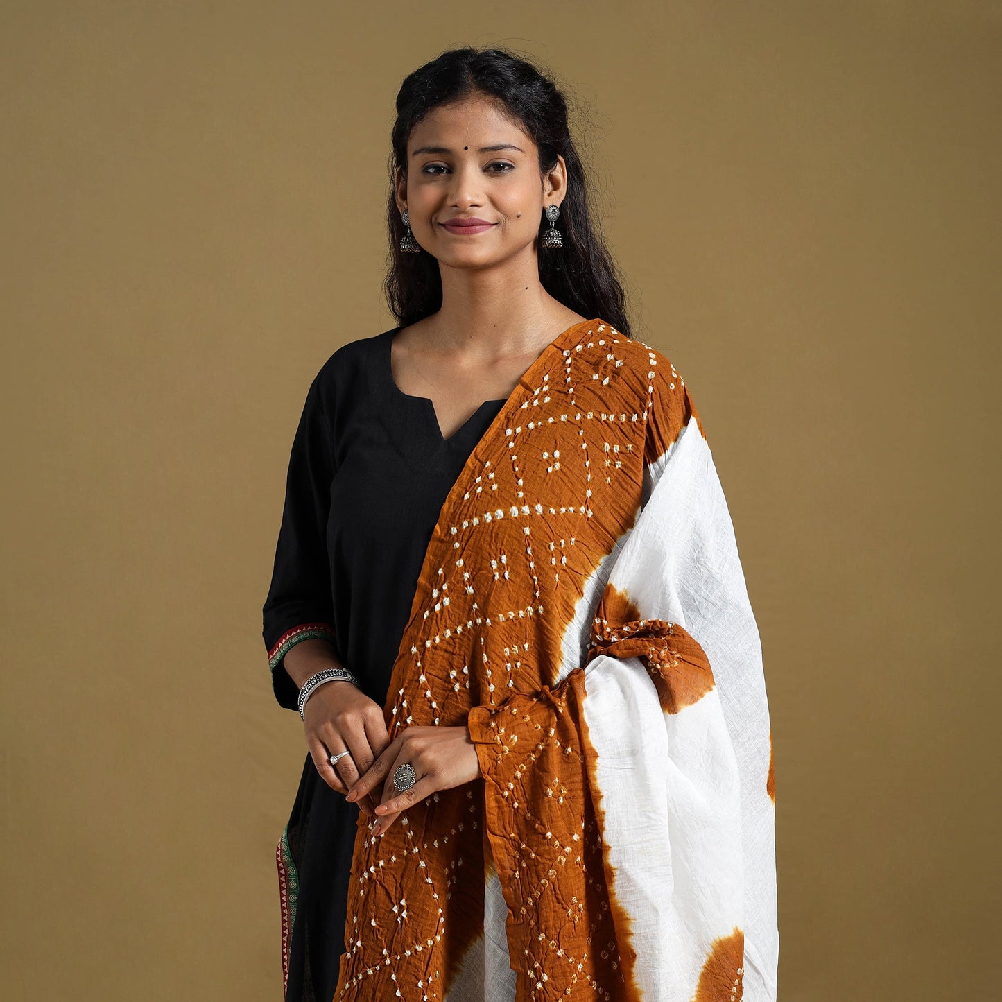 Brown Tie-Dye Cotton Kutch Bandhani Dupatta