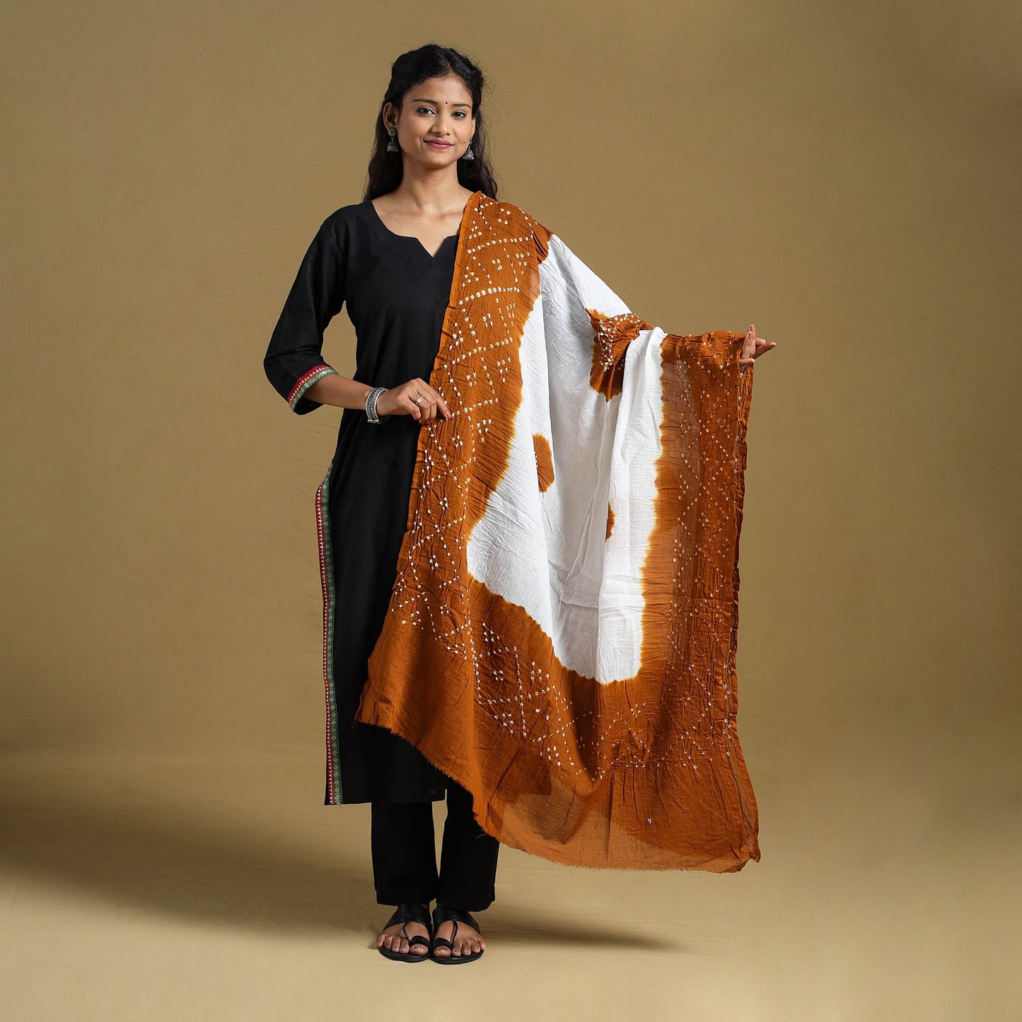 Brown Tie-Dye Cotton Kutch Bandhani Dupatta