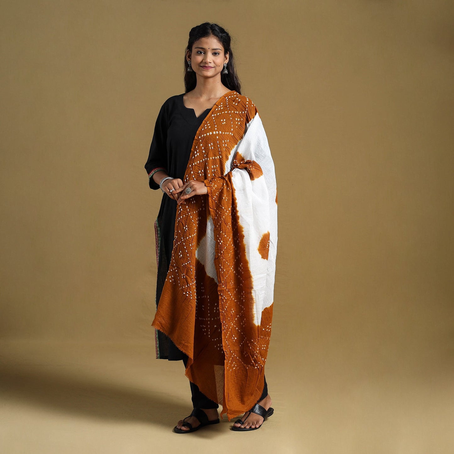 Brown Tie-Dye Cotton Kutch Bandhani Dupatta