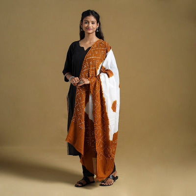 Brown Tie-Dye Cotton Kutch Bandhani Dupatta