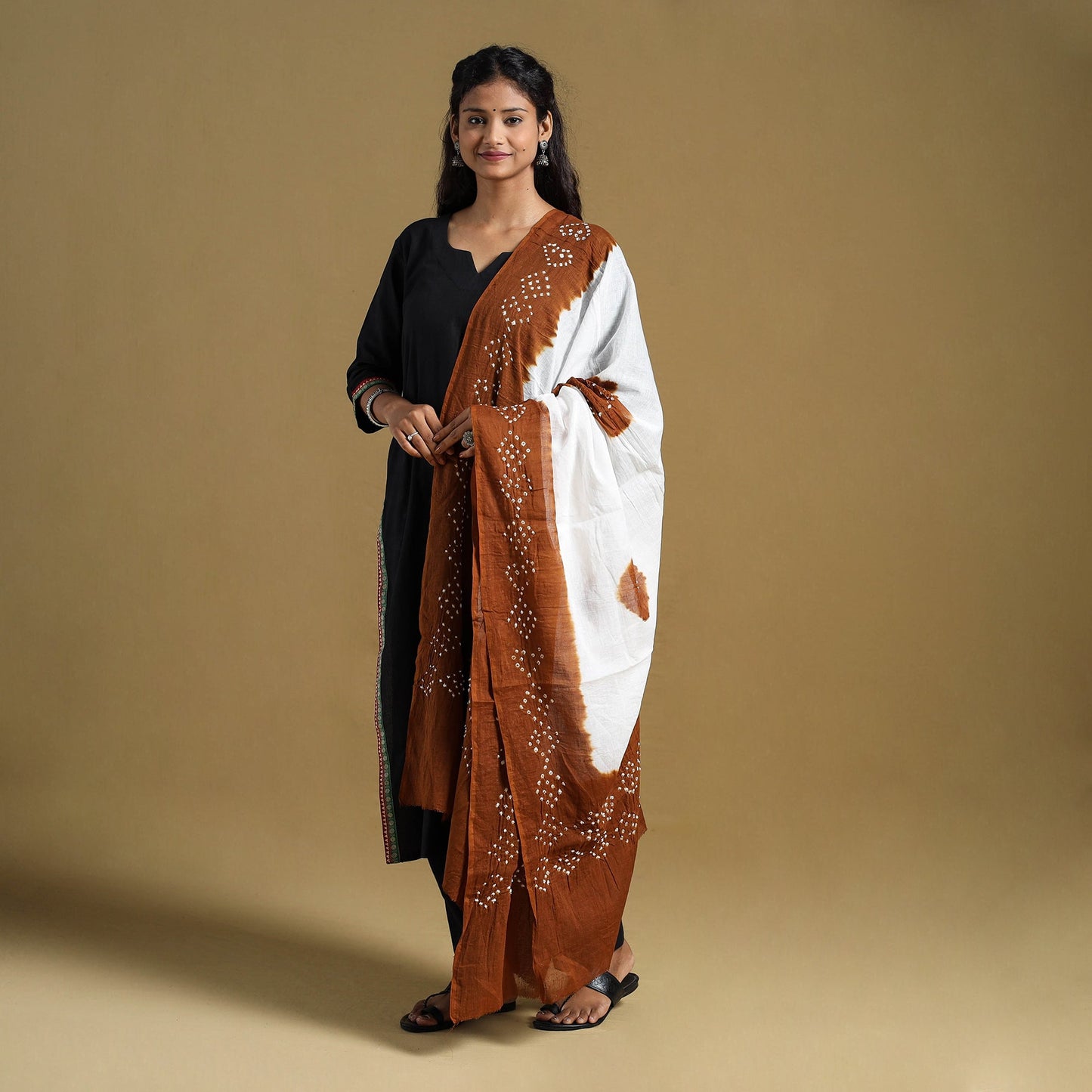 Brown Tie-Dye Cotton Kutch Bandhani Dupatta