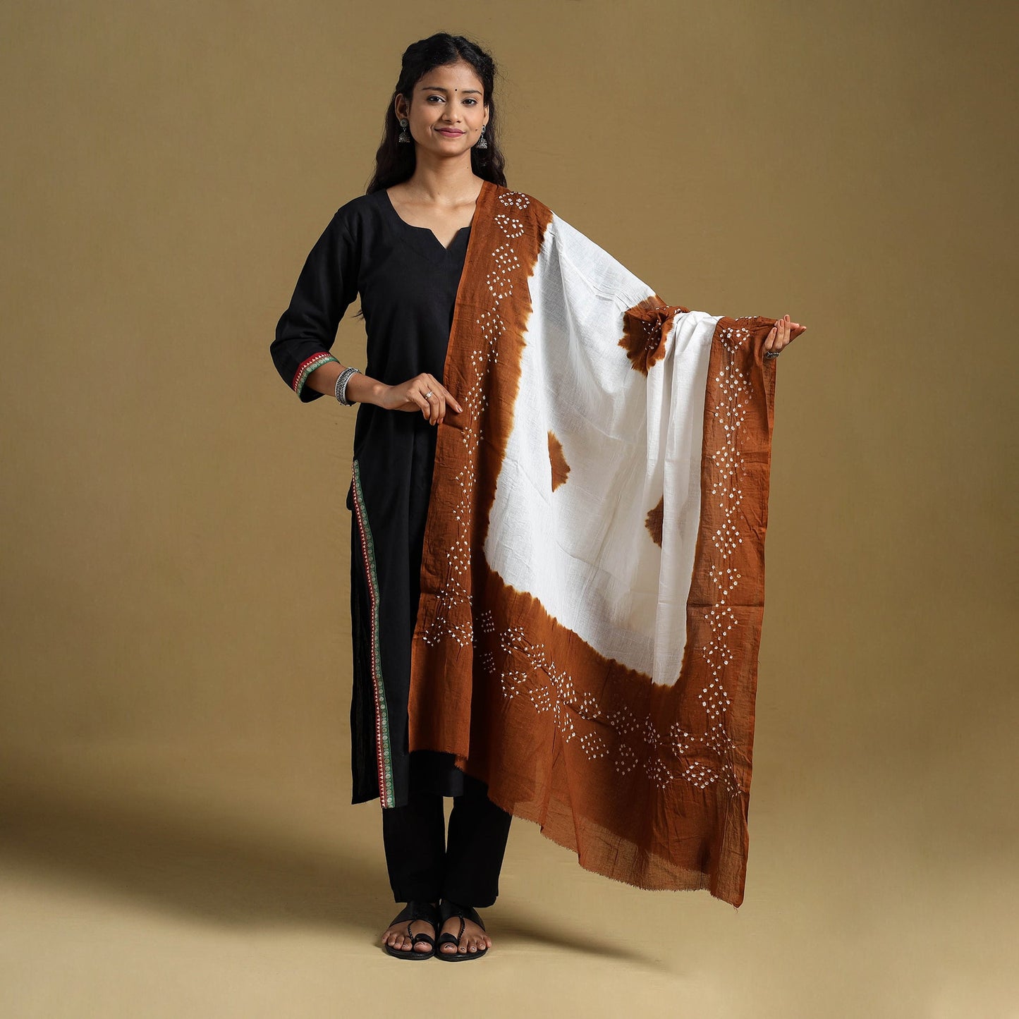 Brown Tie-Dye Cotton Kutch Bandhani Dupatta