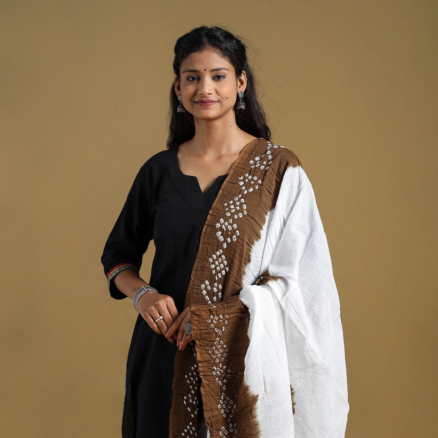 Brown Tie-Dye Cotton Kutch Bandhani Dupatta 
