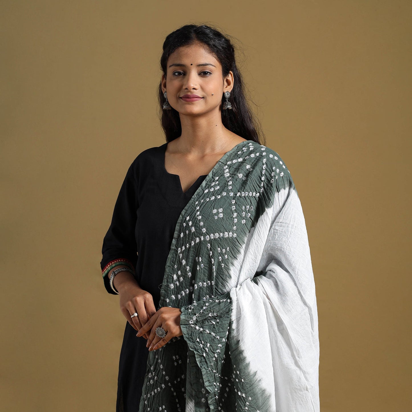 Brown Tie-Dye Cotton Kutch Bandhani Dupatta 
