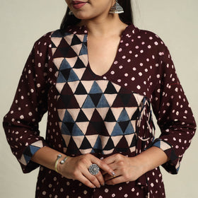 Brown Tie-dye Cotton Patchwork A-Line Bandhani Kurta for Women