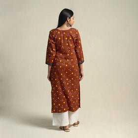 Brown Tie-dye Cotton Patchwork Straight Bandhani Kurta for Women