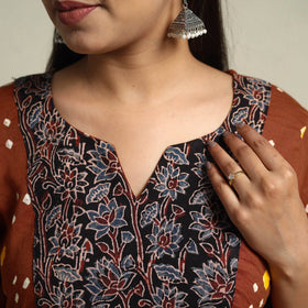 Brown Tie-dye Cotton Patchwork Straight Bandhani Kurta for Women