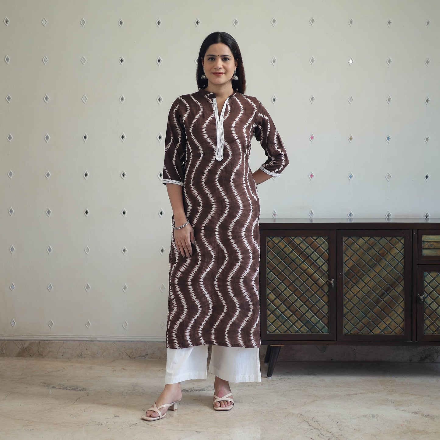 Buy Brown Tie & Dye Cotton Straight Shibori Kurta