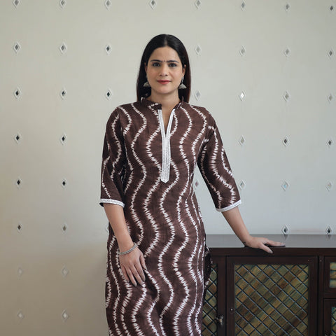 Buy Brown Tie & Dye Cotton Straight Shibori Kurta