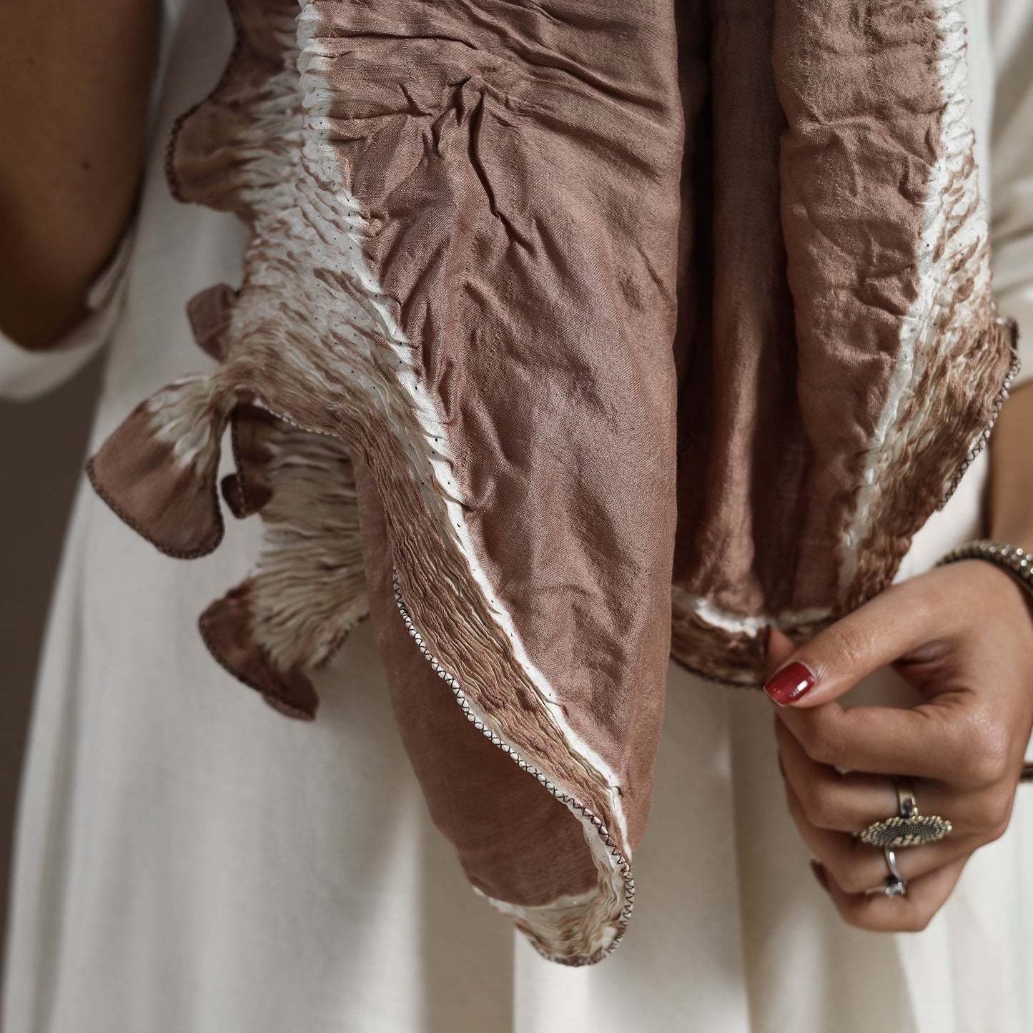 Buy Brown Tie & Dye Gajji Silk Shibori Stole