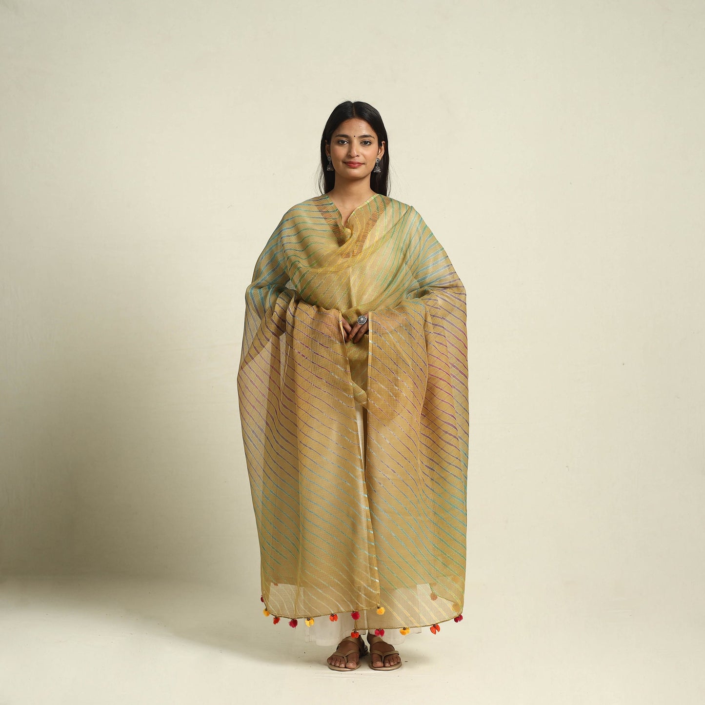 Brown Tie & Dye Kota Doria Cotton Leheriya Dupatta
