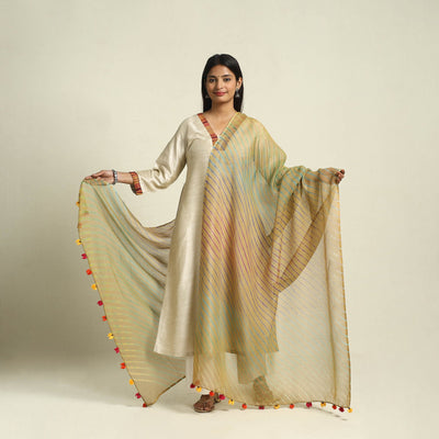 Brown Tie & Dye Kota Doria Cotton Leheriya Dupatta