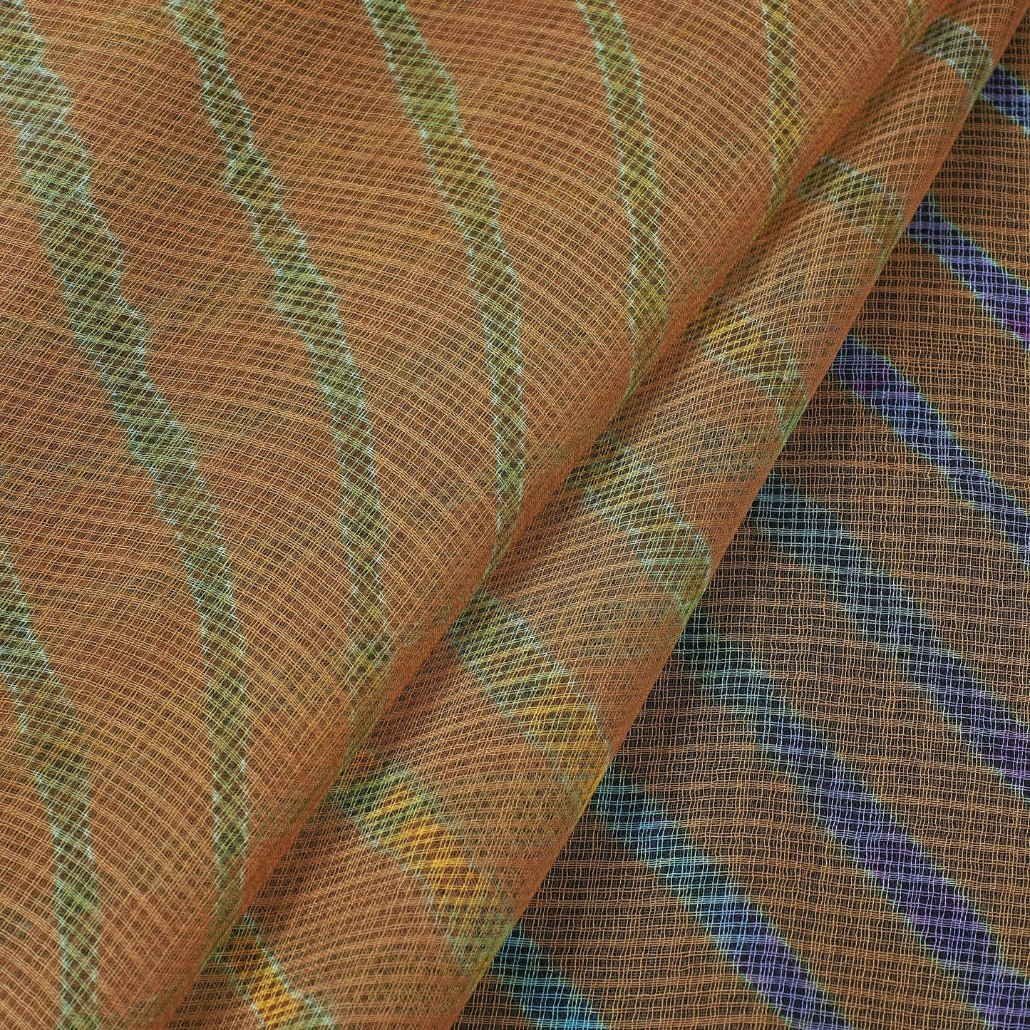 Brown - leheriya tie-dye kota doria cotton fabric 63