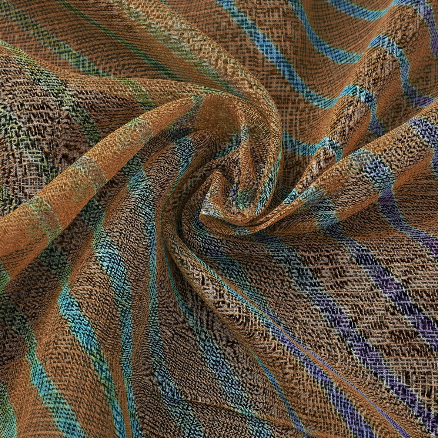 Brown - leheriya tie-dye kota doria cotton fabric 63