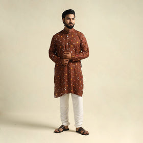  Brown Tie-Dye Mul Cotton Long Bandhani Kurta for Men