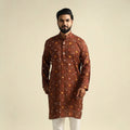  Brown Tie-Dye Mul Cotton Long Bandhani Kurta for Men
