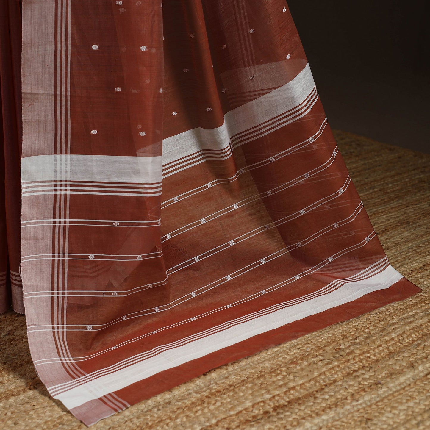 Brown - traditional handloom buti chanderi silk saree 06